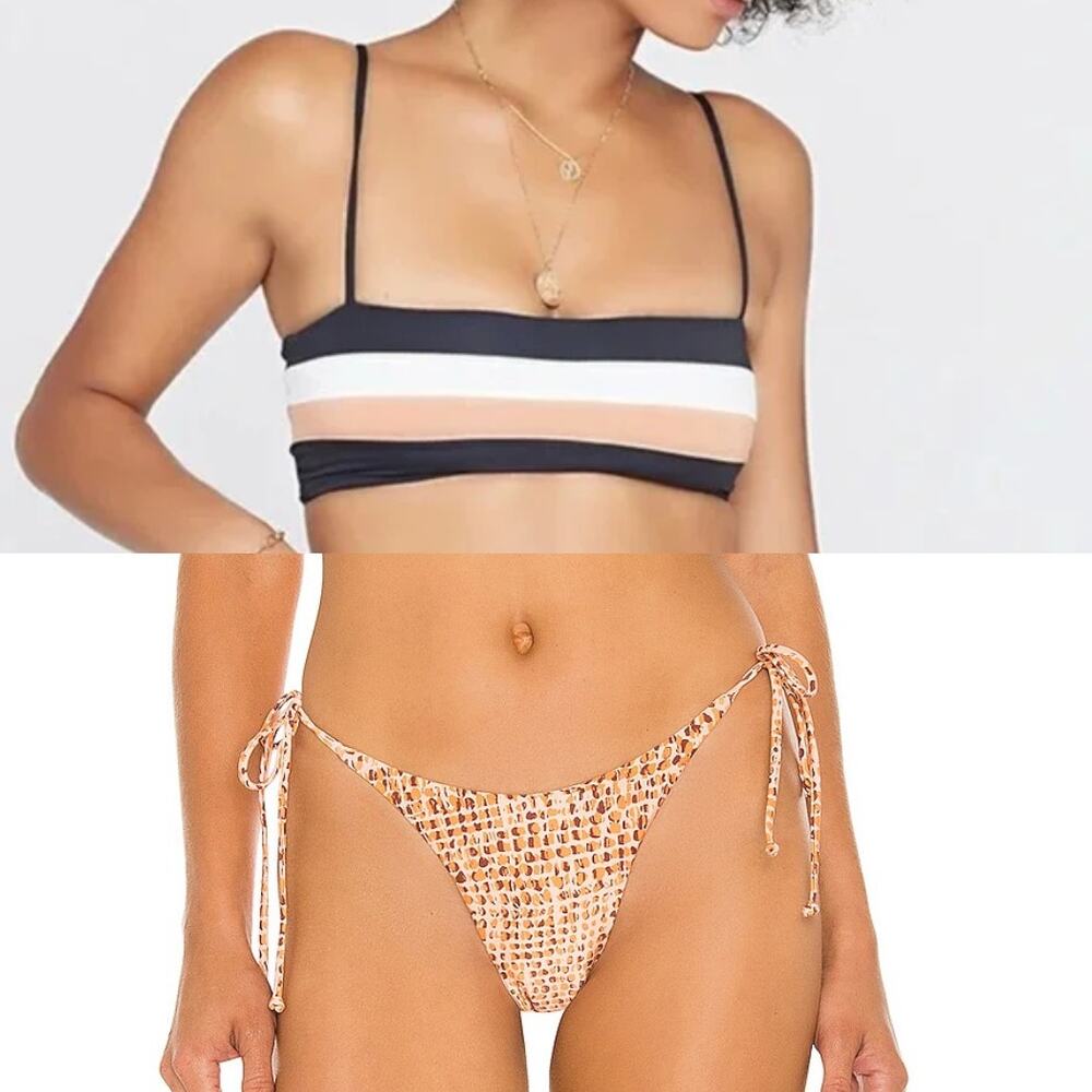 NWT L Space Rebel Striped Swim Top & Brittany Bikini Bottom Surf BUNDLE Size M